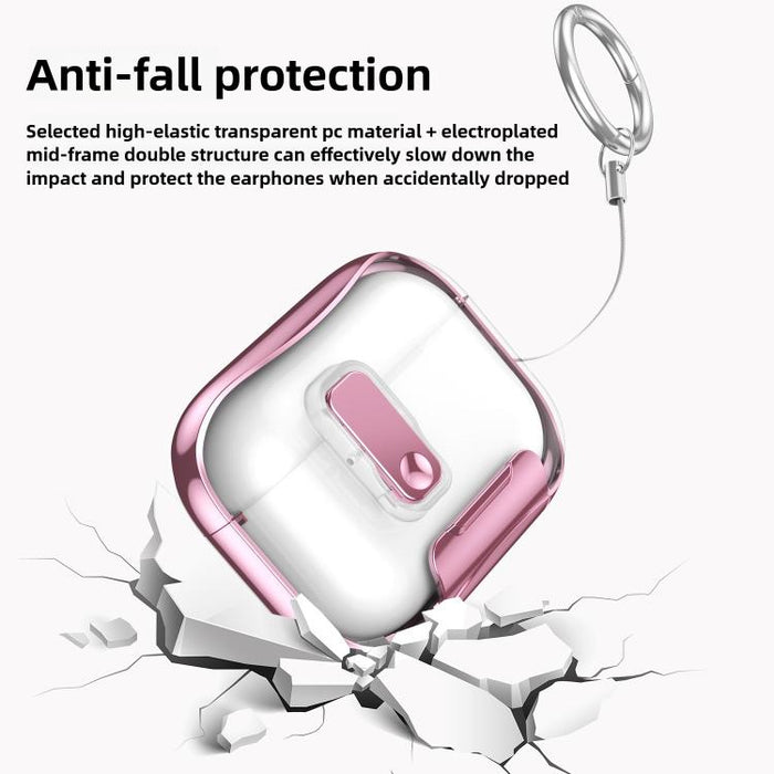Glass-Coated Transparent Electroplated Lock Invisible Holder Earphone Cover with Metal Ring Buckle, For AirPods Pro 3