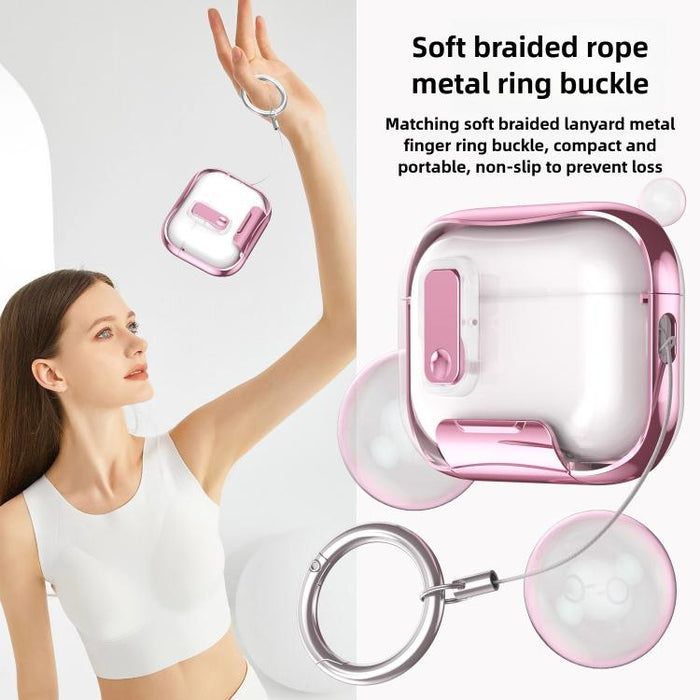 Glass-Coated Transparent Electroplated Lock Invisible Holder Earphone Cover with Metal Ring Buckle, For AirPods Pro 3