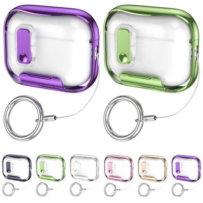 Glass-Coated Transparent Electroplated Lock Invisible Holder Earphone Cover with Metal Ring Buckle, For AirPods Pro 3