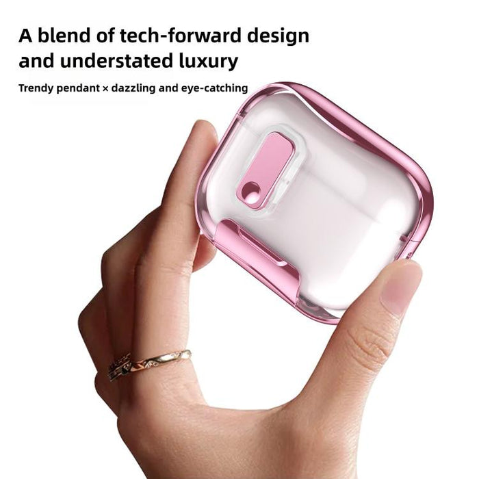 Glass-Coated Transparent Electroplated Lock Invisible Holder Earphone Cover with Metal Ring Buckle, For AirPods Pro 3