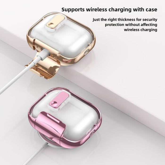 Glass-Coated Transparent Electroplated Lock Invisible Holder Earphone Cover with Metal Ring Buckle, For AirPods Pro 3