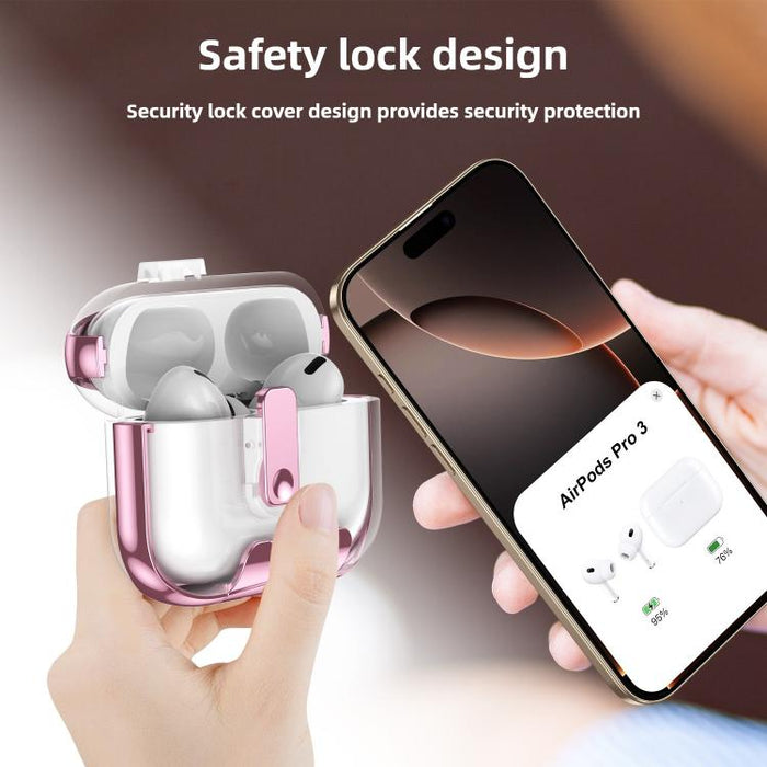 Glass-Coated Transparent Electroplated Lock Invisible Holder Earphone Cover with Metal Ring Buckle, For AirPods Pro 3