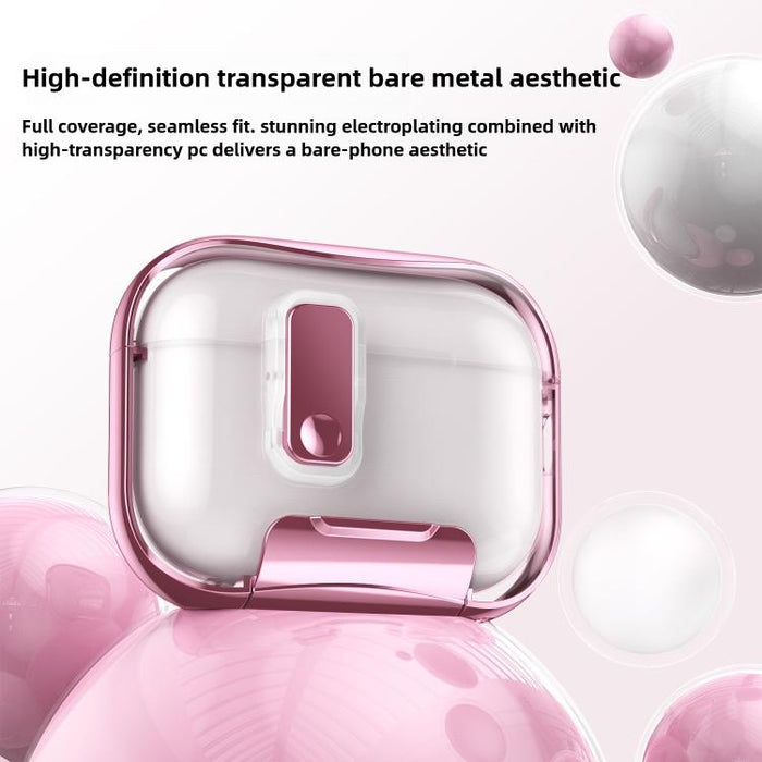 Glass-Coated Transparent Electroplated Lock Invisible Holder Earphone Cover with Metal Ring Buckle, For AirPods Pro 3