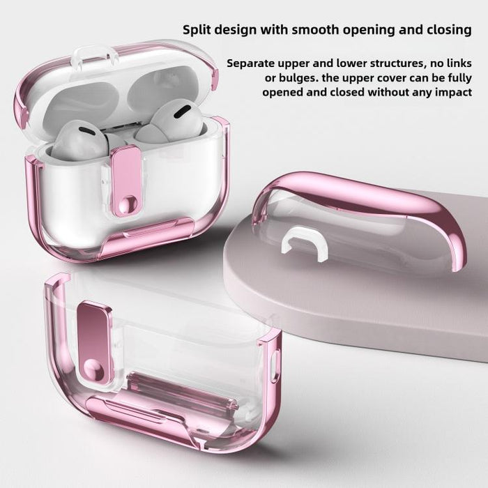 Glass-Coated Transparent Electroplated Lock Invisible Holder Earphone Cover with Metal Ring Buckle, For AirPods Pro 3