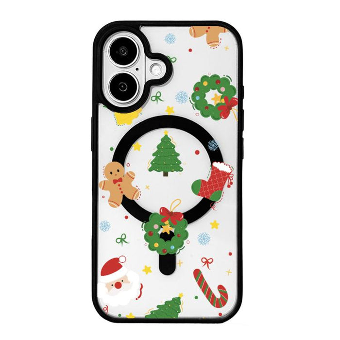 Christmas Series Strong Magnetic Painted Black Edge Phone Case, For iPhone 17 Pro Max, For iPhone 17 Pro, For iPhone 17, For iPhone 16 Pro Max, For iPhone 16 Pro, For iPhone 16, For  iPhone 15 Pro Max