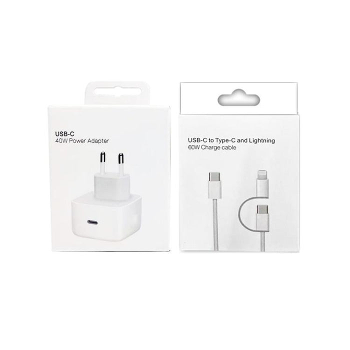 Cargador USB-C/Tipo-C PD40W A3365 con cable de datos Tipo-C a Tipo-C/8 pines, enchufe europeo., EU Plug + 1m 2-in-1 Cable