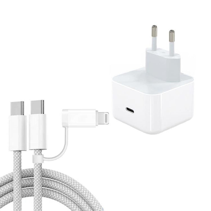 Cargador USB-C/Tipo-C PD40W A3365 con cable de datos Tipo-C a Tipo-C/8 pines, enchufe europeo., EU Plug + 1m 2-in-1 Cable