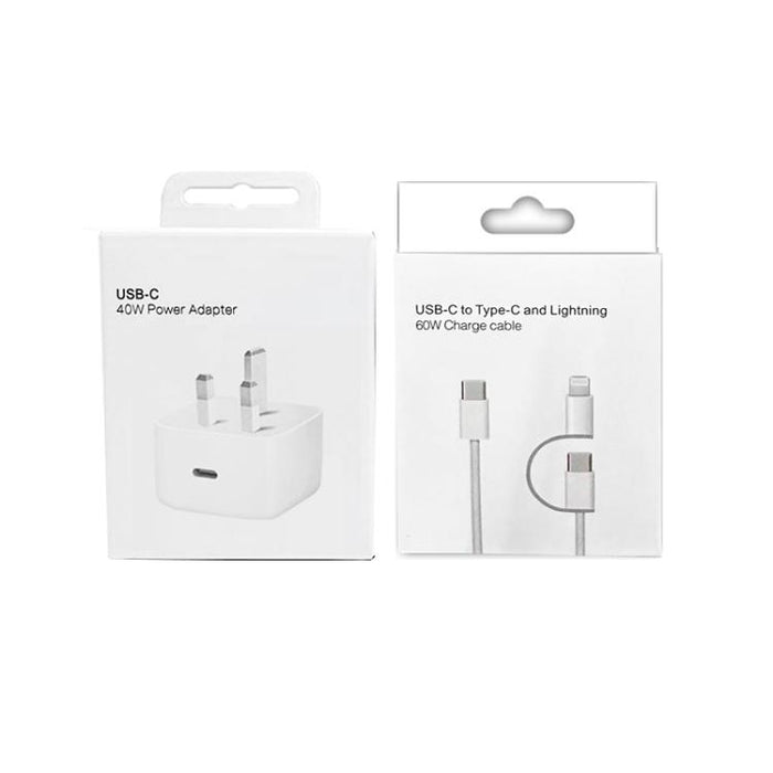 Cargador USB-C/Tipo-C PD40W A3365 con cable de datos Tipo-C a Tipo-C/8 pines, enchufe británico., UK Plug + 1m 2-in-1 Cable