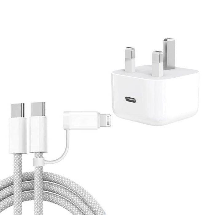 Cargador USB-C/Tipo-C PD40W A3365 con cable de datos Tipo-C a Tipo-C/8 pines, enchufe británico., UK Plug + 1m 2-in-1 Cable