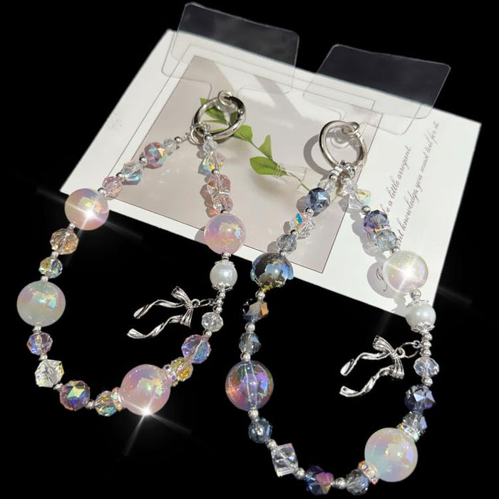 Elegante cadena de perlas y cristales con detalle de lazo de aleación dorada