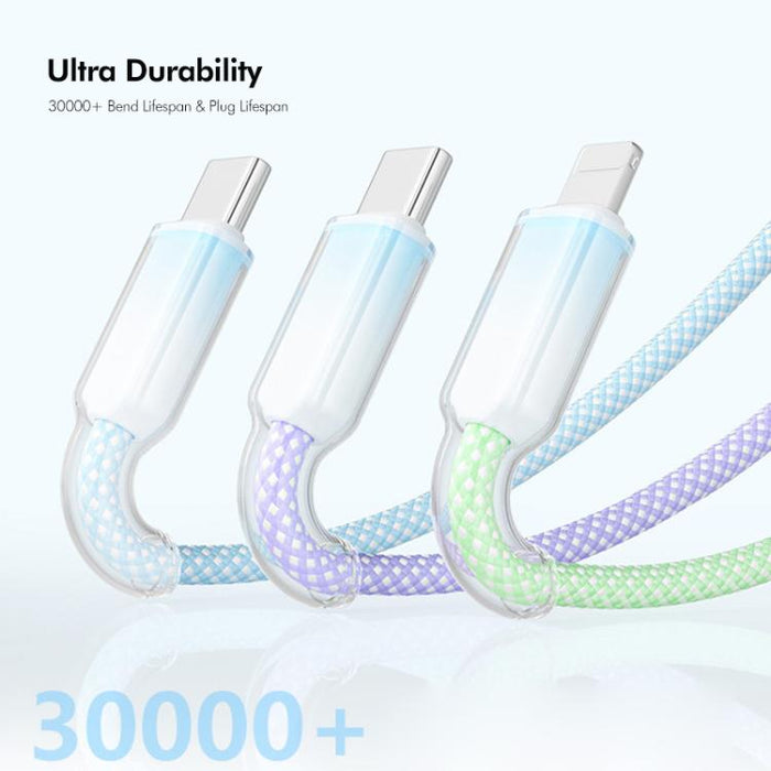 Cable de carga rápida ENKAY de 120 W USB a doble conector tipo C y 8 pines, trenzado de nailon, longitud: 1,2 m, ENK-CB185