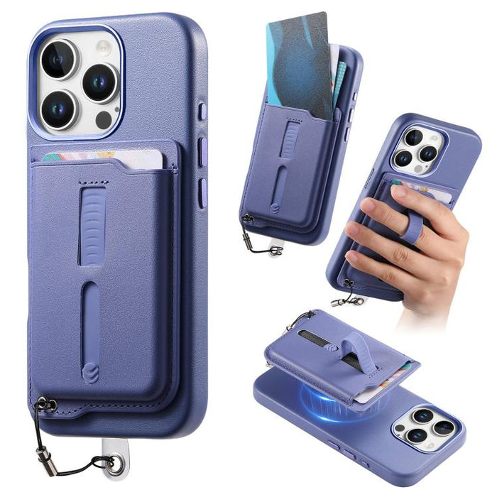 Funda para teléfono con tarjetero magnético desmontable, anillo de agarre y cuerda antipérdida., For iPhone 14 Pro, For iPhone 14 Pro Max