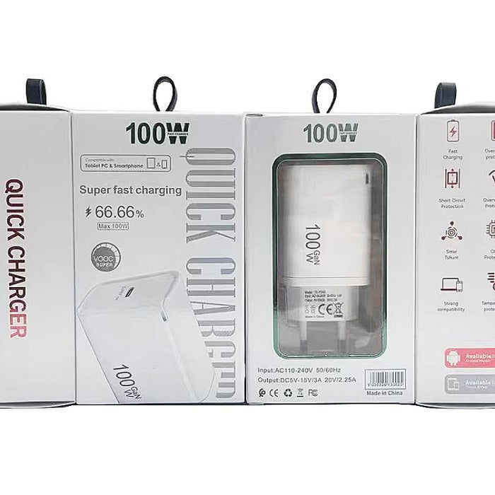 Cargador TE-PD46 GaN de 100 W PD de 45 W con protocolo totalmente compatible y enchufe europeo.