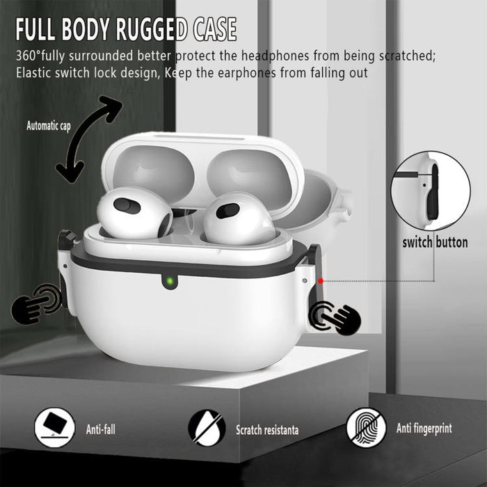 Funda protectora para auriculares de PC con interruptor de resorte bilateral y mosquetón, For AirPods Pro 3, For AirPods Pro 2