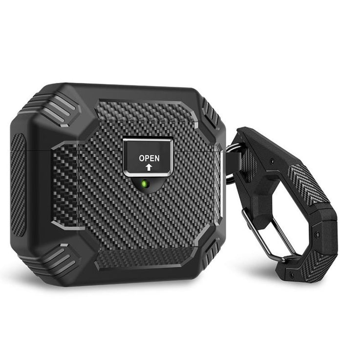 Funda protectora magnética de TPU con cierre a presión y mosquetón, fabricada en fibra de carbono., For AirPods Pro 2