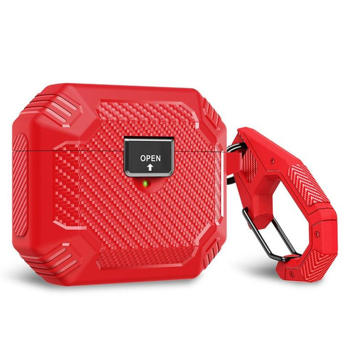 Funda protectora magnética de TPU con cierre a presión y mosquetón, fabricada en fibra de carbono., For AirPods Pro 2