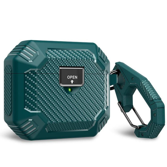 Funda protectora magnética de TPU con cierre a presión y mosquetón, fabricada en fibra de carbono., For AirPods Pro 2