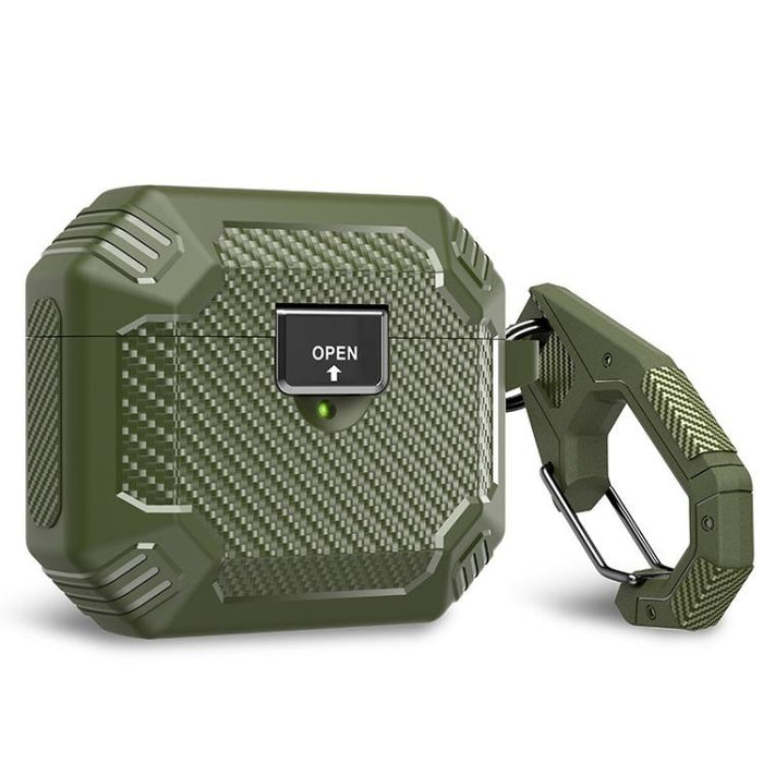 Funda protectora magnética de TPU con cierre a presión y mosquetón, fabricada en fibra de carbono., For AirPods Pro 2