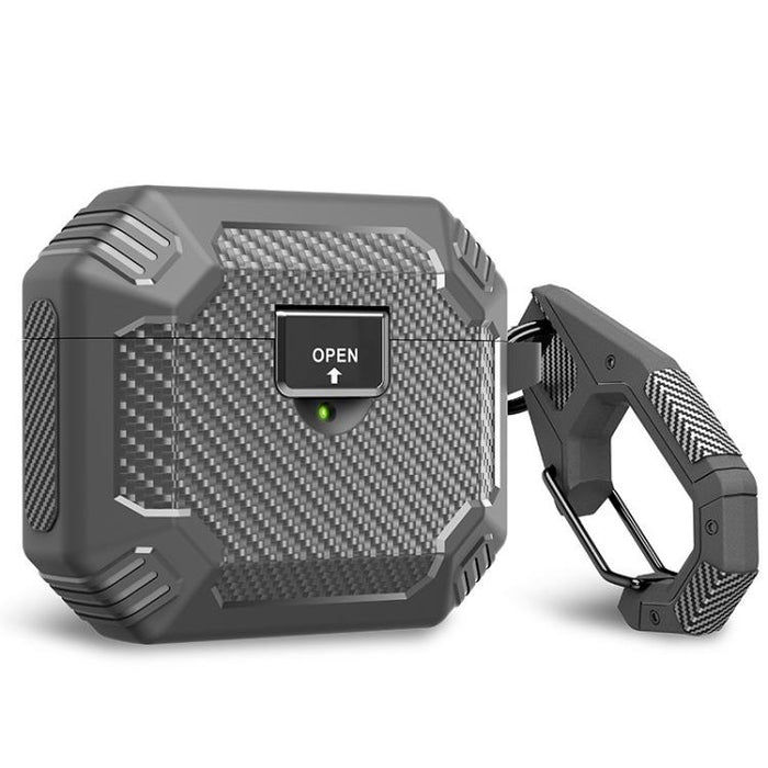 Funda protectora magnética de TPU con cierre a presión y mosquetón, fabricada en fibra de carbono., For AirPods Pro 2