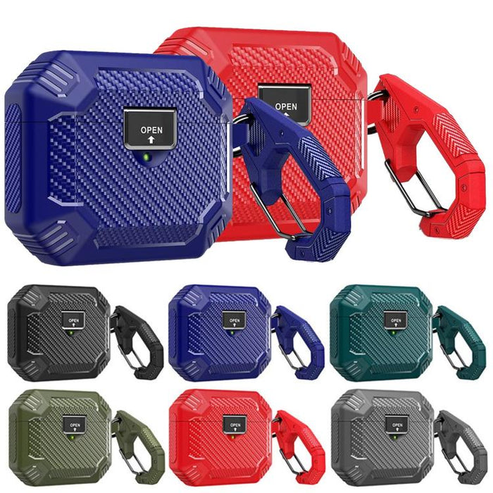 Funda protectora magnética de TPU con cierre a presión y mosquetón, fabricada en fibra de carbono., For AirPods Pro 2