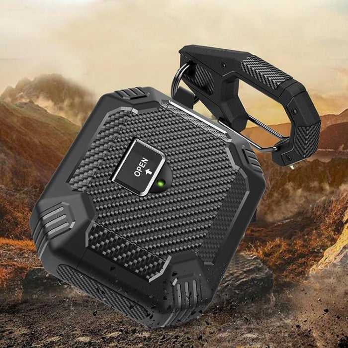 Funda protectora magnética de TPU con cierre a presión y mosquetón, fabricada en fibra de carbono., For AirPods Pro 2