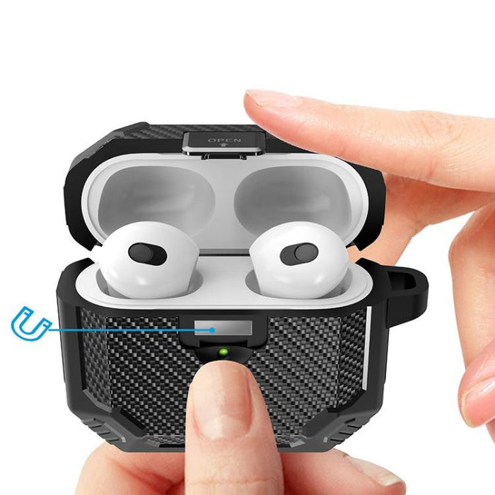 Funda protectora magnética de TPU con cierre a presión y mosquetón, fabricada en fibra de carbono., For AirPods Pro 2