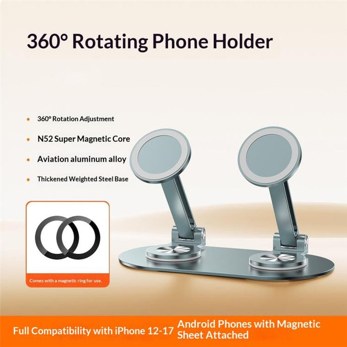 Soporte para teléfono CX-3 de aleación de aluminio giratorio 360 grados, con ángulo ajustable y doble cabezal magnético.