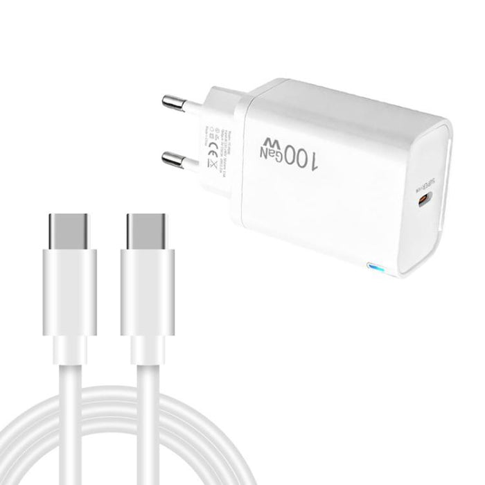 Cargador TE-PD46 GaN de 100 W PD de 45 W totalmente compatible con cable de datos USB-C a USB-C y enchufe europeo.