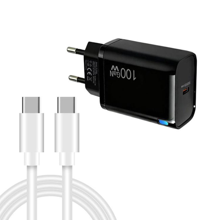 Cargador TE-PD46 GaN de 100 W PD de 45 W totalmente compatible con cable de datos USB-C a USB-C y enchufe europeo.