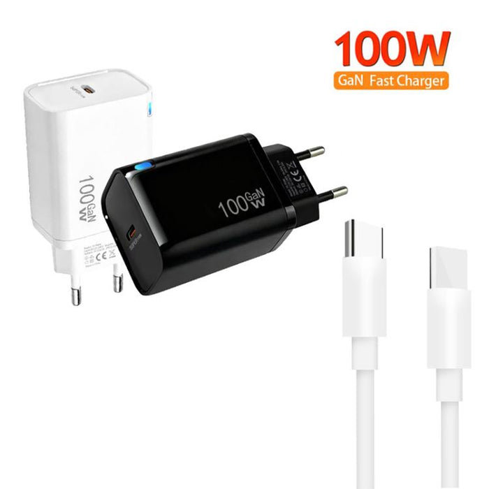 Cargador TE-PD46 GaN de 100 W PD de 45 W totalmente compatible con cable de datos USB-C a USB-C y enchufe europeo.
