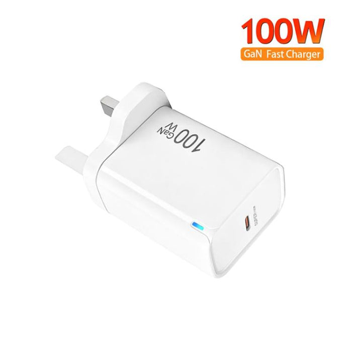 Cargador TE-PD46 GaN de 100 W PD de 45 W totalmente compatible con cable de datos USB-C a USB-C y enchufe británico.