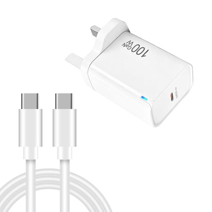 Cargador TE-PD46 GaN de 100 W PD de 45 W totalmente compatible con cable de datos USB-C a USB-C y enchufe británico.