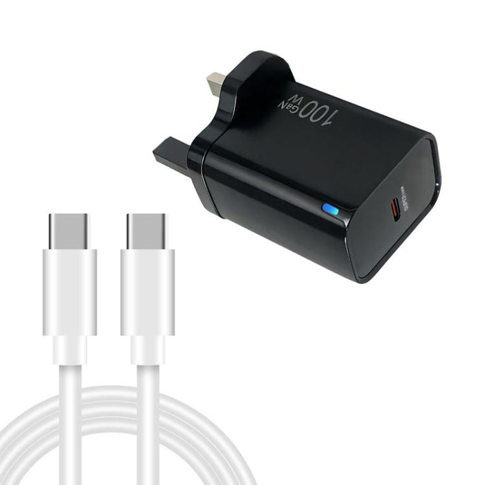 Cargador TE-PD46 GaN de 100 W PD de 45 W totalmente compatible con cable de datos USB-C a USB-C y enchufe británico.