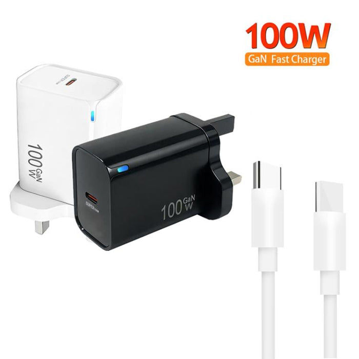 Cargador TE-PD46 GaN de 100 W PD de 45 W totalmente compatible con cable de datos USB-C a USB-C y enchufe británico.
