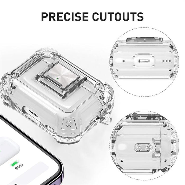 Funda transparente a prueba de golpes con cierre a presión y mosquetón para auriculares., For AirPods Pro 2