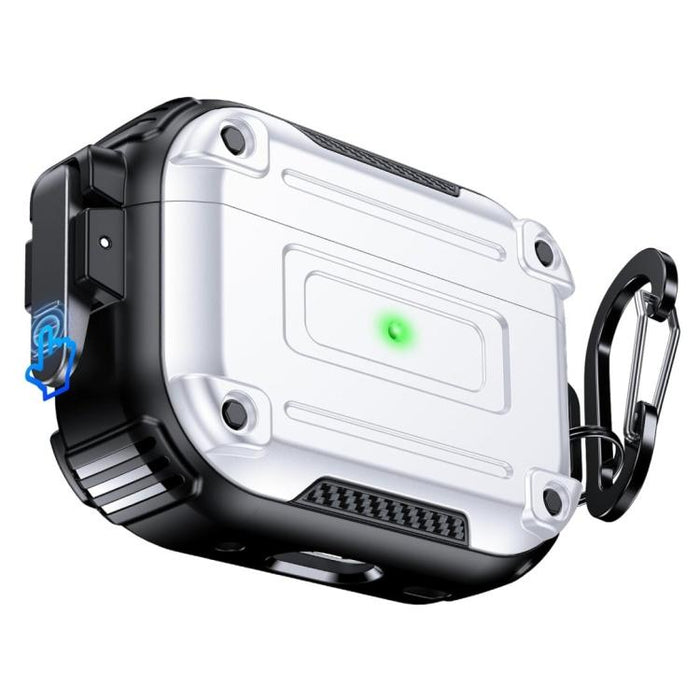 Funda protectora para auriculares con hebilla de seguridad de fibra de carbono Armor y mosquetón, For AirPods Pro 2