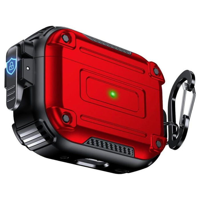 Funda protectora para auriculares con hebilla de seguridad de fibra de carbono Armor y mosquetón, For AirPods Pro 2