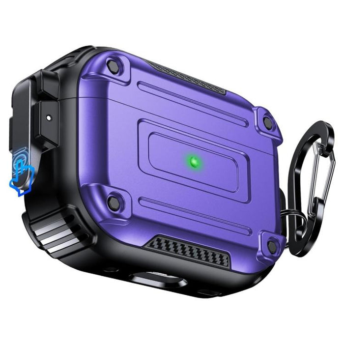 Funda protectora para auriculares con hebilla de seguridad de fibra de carbono Armor y mosquetón, For AirPods Pro 2
