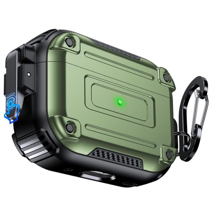 Funda protectora para auriculares con hebilla de seguridad de fibra de carbono Armor y mosquetón, For AirPods Pro 2