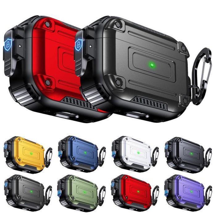 Funda protectora para auriculares con hebilla de seguridad de fibra de carbono Armor y mosquetón, For AirPods Pro 2