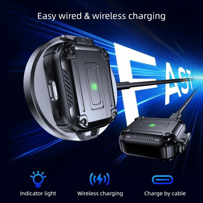 Funda protectora para auriculares con hebilla de seguridad de fibra de carbono Armor y mosquetón, For AirPods Pro 2