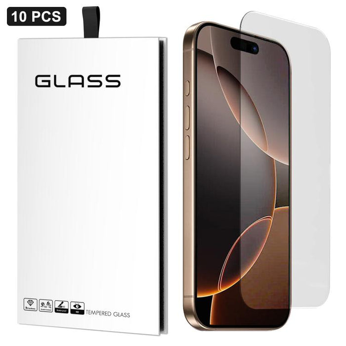 10 láminas de vidrio templado HD adhesivas, gruesas, con arco grande 3D, sin borde blanco, de aluminio de alta calidad., For iPhone 17 Pro Max, For iPhone 17 Pro, For iPhone 17, For iPhone Air, For iPhone 16 Pro Max, For iPhone 16 Pro, For iPhone 16 Pl...