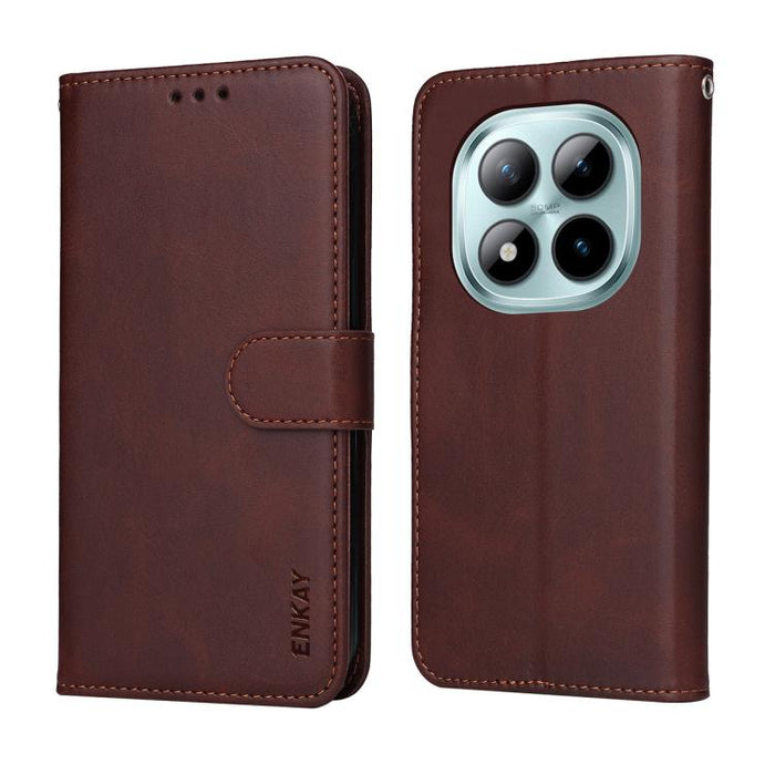 Funda para teléfono ENKAY Card Wallet de piel con textura de becerro y película de hidrogel suave con cobertura total de pegamento., For Redmi Note 15 Pro+ 5G Global 163.3mm, For Redmi Note 15 4G / 5G Global 164mm