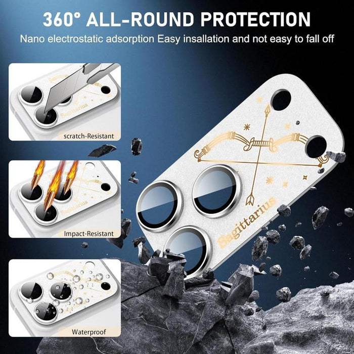 Para iPhone 17 Pro Max, película protectora integrada de metal esmerilado con doce constelaciones y acabado mate para lente de cámara, compatible con iPhone 17 Pro Max., Aries, Virgo, Taurus, Cancer, Capricorn, Sagittarius, Leo, Pisces, Gemini, Aquariu...