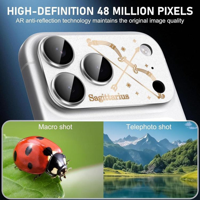 Para iPhone 17 Pro Max, película protectora integrada de metal esmerilado con doce constelaciones y acabado mate para lente de cámara, compatible con iPhone 17 Pro Max., Aries, Virgo, Taurus, Cancer, Capricorn, Sagittarius, Leo, Pisces, Gemini, Aquariu...