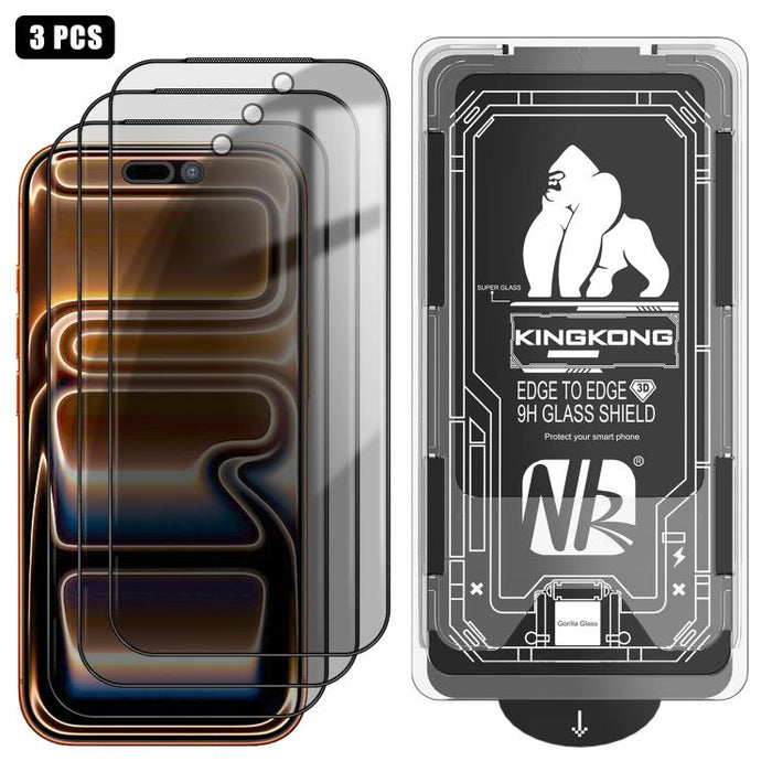 3 unidades de caja de fácil instalación, libre de polvo, con borde curvo 3D, privacidad, galvanizada y de vidrio templado a prueba de explosiones., For iPhone 17 Pro Max, For iPhone 17 Pro, For iPhone 17, For iPhone Air, For iPhone 16 Pro Max          ...
