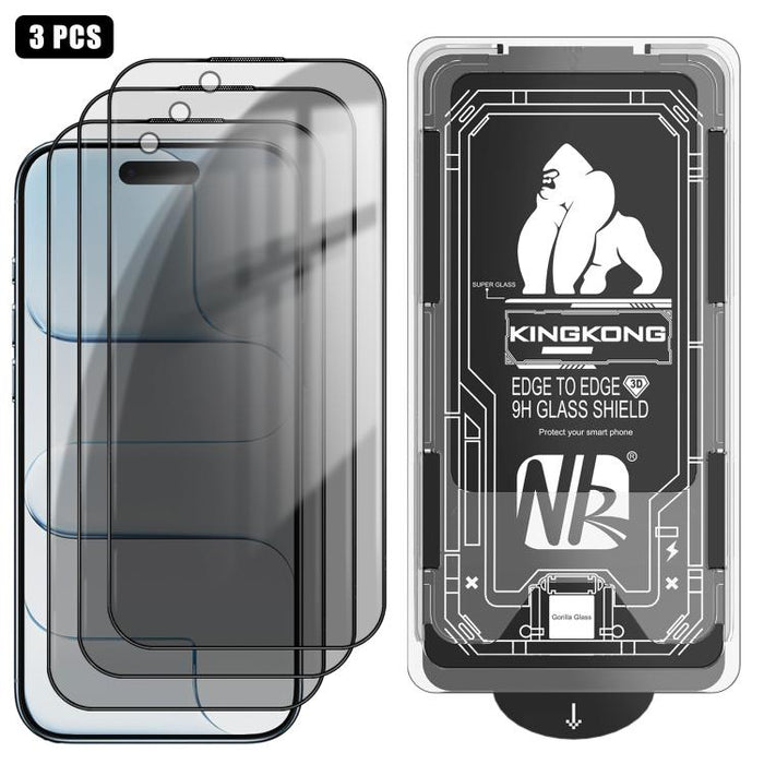 3 unidades de caja de fácil instalación, libre de polvo, con borde curvo 3D, privacidad, galvanizada y de vidrio templado a prueba de explosiones., For iPhone 17 Pro Max, For iPhone 17 Pro, For iPhone 17, For iPhone Air, For iPhone 16 Pro Max          ...