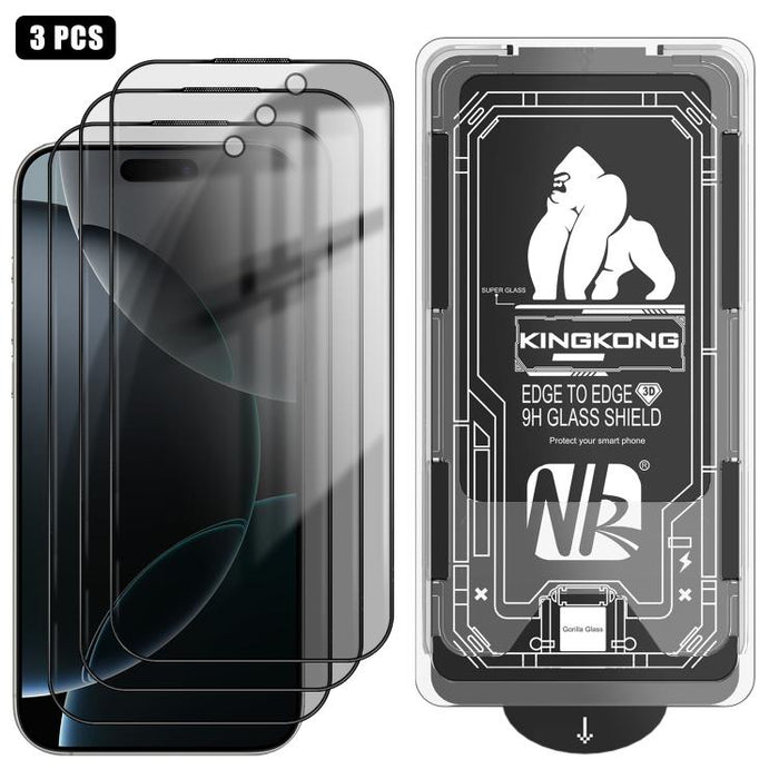 3 unidades de caja de fácil instalación, libre de polvo, con borde curvo 3D, privacidad, galvanizada y de vidrio templado a prueba de explosiones., For iPhone 17 Pro Max, For iPhone 17 Pro, For iPhone 17, For iPhone Air, For iPhone 16 Pro Max          ...