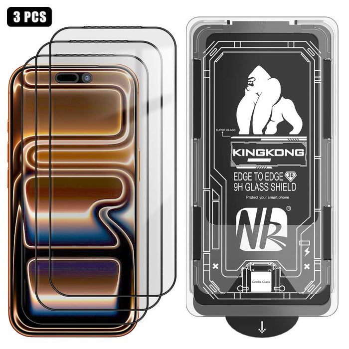 3 unidades de caja de fácil instalación, libre de polvo, con borde curvo 3D, HD, galvanizada y de vidrio templado a prueba de explosiones., For iPhone 17 Pro Max, For iPhone 17 Pro, For iPhone 17, For iPhone Air, For iPhone 16 Pro Max, For iPhone 16 Pr...