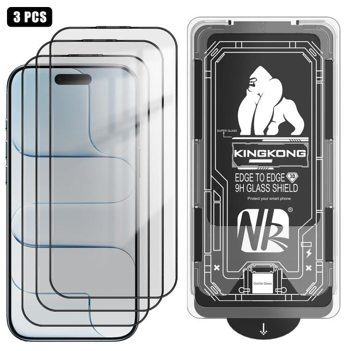 3 unidades de caja de fácil instalación, libre de polvo, con borde curvo 3D, HD, galvanizada y de vidrio templado a prueba de explosiones., For iPhone 17 Pro Max, For iPhone 17 Pro, For iPhone 17, For iPhone Air, For iPhone 16 Pro Max, For iPhone 16 Pr...